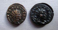 2 romeinse munten:  Valerianus I, Claudius II (S2226)