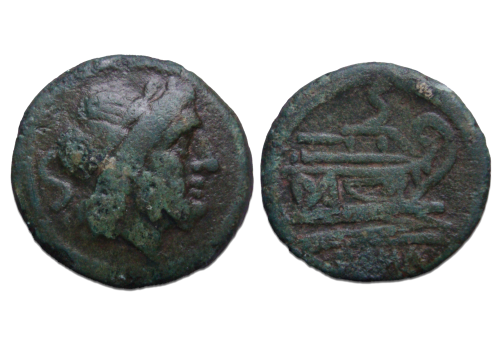 Romeinse republiek -Semis met Saturnus na 211 v Chr. schaars (D22134)