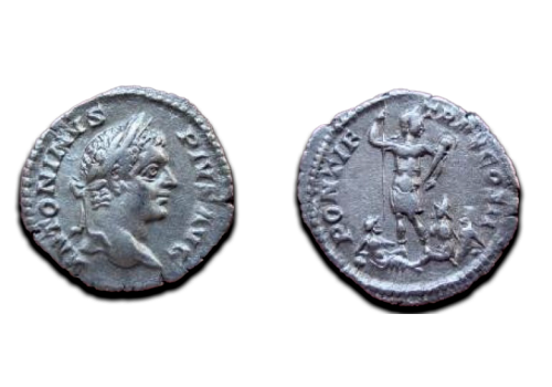 Caracalla -  denarius British Rivergods scarce! (830)