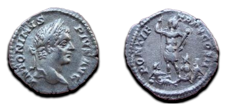 Caracalla - denarius Britse riviergoden interessant! (830)