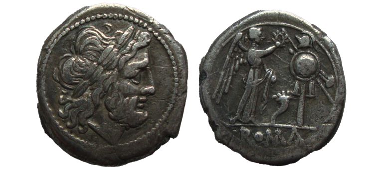 Romeinse republiek - Zilveren Victoriatus ZELDZAAM 207 v. Chr! (AP23112)