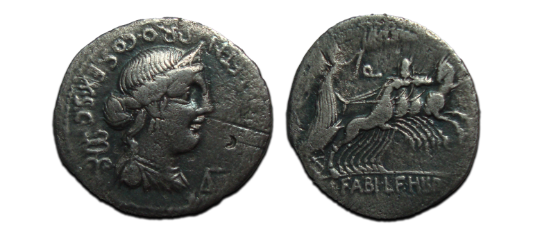 Romeinse Republiek - Caius Annius met de godin Anna Perenna Nederlandse bodemvondst  (AP2377)