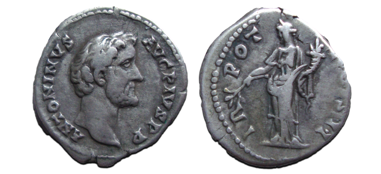 Antoninus Pius - PAX denarius vroeg portret!  (AP2390)