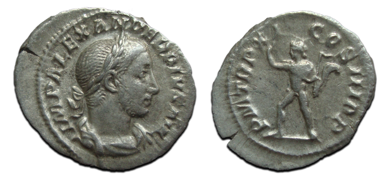 Severus Alexander - denarius Sol met globus (AP2392)