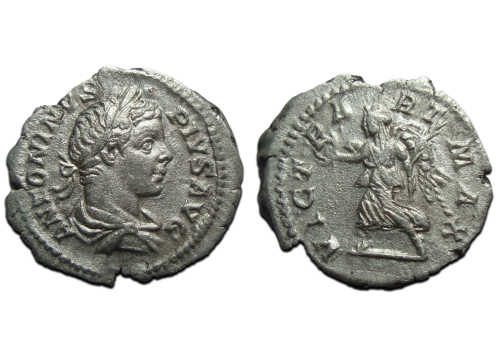 Caracalla-  denarius VICT PART MAX schaars en interessant! (AP2429)