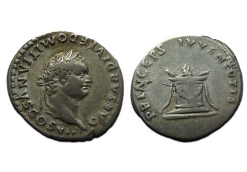 Domitianus - denarius Princeps Ivvenvtis altaar (AP2486)