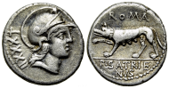 Romeinse republiek - denarius P. Satrienvs Wolvin zeldzaam! (AU2324)