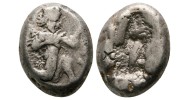 ACHAIMENIDISCHE rijk, zilveren siglos  5e-4e eeuw koning spant boog! (AU2374)