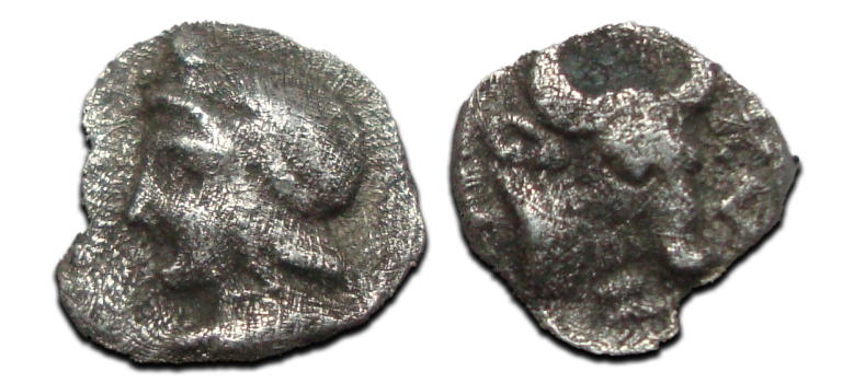 Griekse munten - Attis met stier,  450 - 400  voor Christus! (D2310)