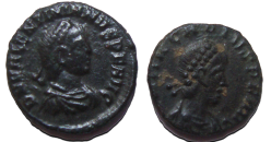 2  romeinse munten: Arcadius en Valentinianus II  (D23108)