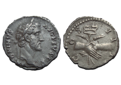 Antoninus Pius - handdruk met godenstaf (D23114) Antoninus Pius - handdruk met godenstaf (D23114)