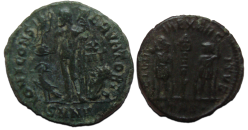 2  romeinse munten: Licinius II en Constantinus II (D23130)