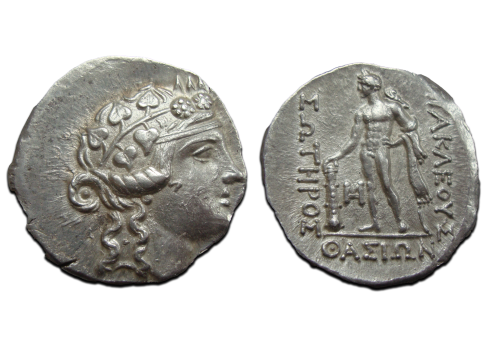 Griekse munten - zilveren tetradrachme Dionysos THASOS! (D2363)
