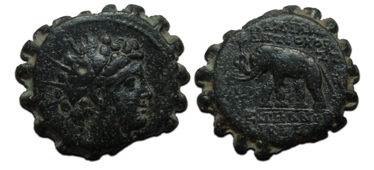 Griekse munten - Antiochus VI Dyonysus 144-142 v Chr olifant met toorts (F2305)