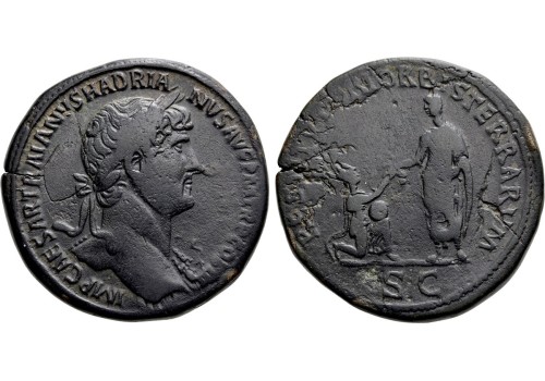 Hadrian  - Sestertius RESTITVTORI ORBIS TERRARVM very rare bust type (F2322)