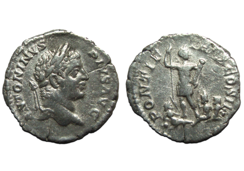 Caracalla - denarius Britse riviergoden  interessante keerzijde! (F2350)