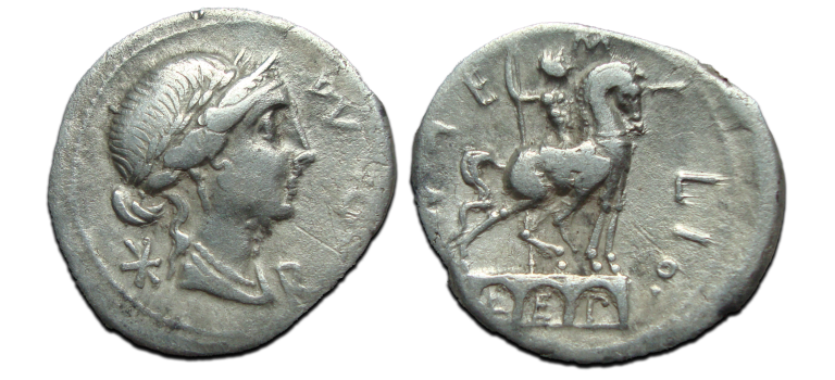 Romeinse republiek - denarius Aemilius Lepidus 114 v. Chr. (F2252)