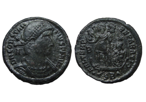 Constantius II - FEL TEMP keizer op gallei! Thessalonica schaars (F2357)