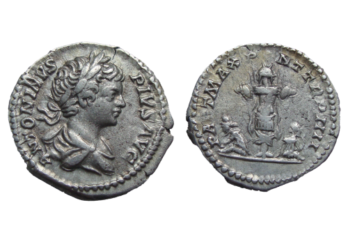 Caracalla -  Denarius Trophy flanked by captives! (F2383)