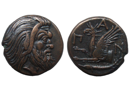 Greek coins - Pan with griffin great style! (O2385)