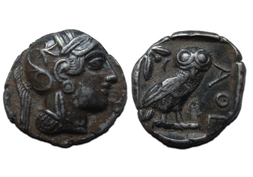 Griekse zilveren Tetradrachme met uiltje (F2422)