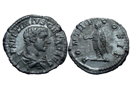 Geta - denarius PONTIF keizer als hogepriester schaars! (JA2408)