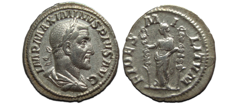 Maximinus I - denarius FIDES MILITVM prachtig! (JA23131)