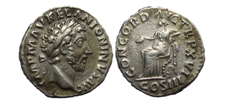 Marcus Aurelius- denarius Concordia vroege munt! (JA2356)