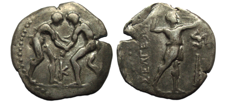 Griekse munten - AR Stater worstelaars en slingeraar! (JA23115)