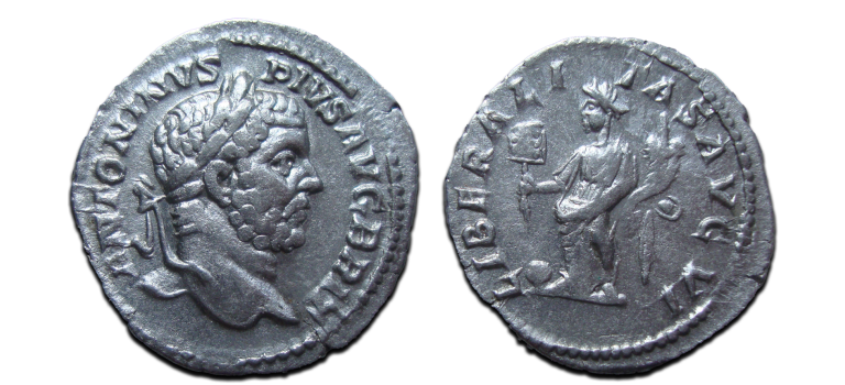 Caracalla - LIBERALITAS denarius schaars (JA2484)
