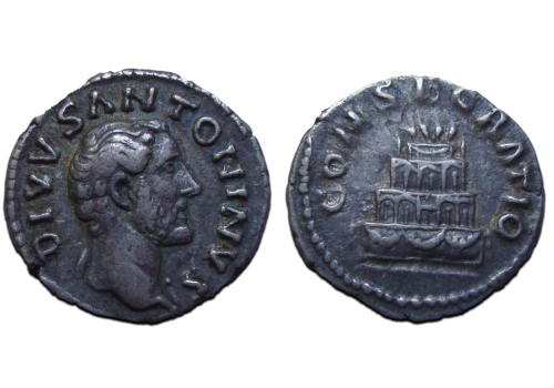 Antoninus Pius - denarius Funeral pyre populair type!  (JUN2378)