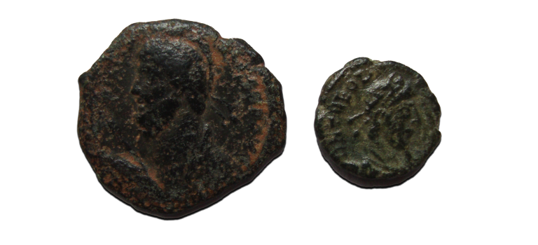 2  romeinse munten:  Julianus II en Theodosius I (JUN2391)