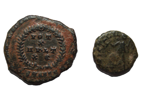 2  romeinse munten:  Julianus II en Theodosius I (JUN2391)