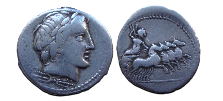 Romeinse republiek - denarius Apollo met vierspan keerzijde 86 voor Christus (MA2310)