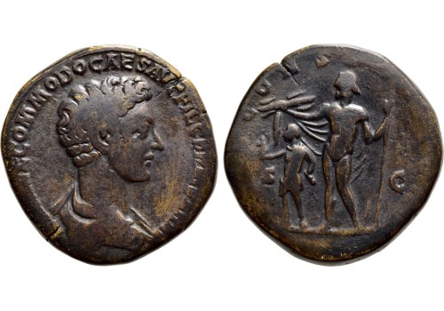 Commodus - Sestertius Jupiter beschermt de nieuwe keizer ZELDZAAM (MA2323)
