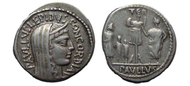 Romeinse republiek - denarius Aemilius Lepidus 62 v. Chr. gevangename van koning Perseus! (MA2390)