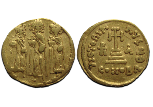 Heraclius -  Gold solidus with his sons! (MA24113)