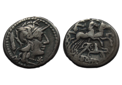 Romeinse republiek - denarius Domitius Ahenobarbus 128  v. Chr. (MA24118)