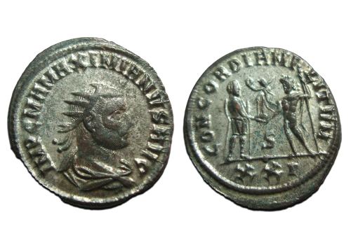 Maximianus  - verzilverde Antoninianus CONCORDIA MILITVM! (2440)