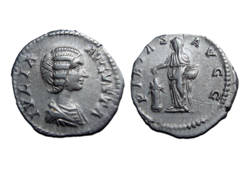 Julia Domna - PIETAS AVGG denarius  prachtige keerzijde (MA2490)