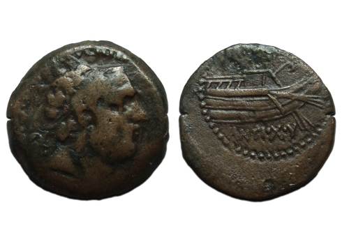 Greek coins - Antiochos IV Galley very rare!  (ME2331)