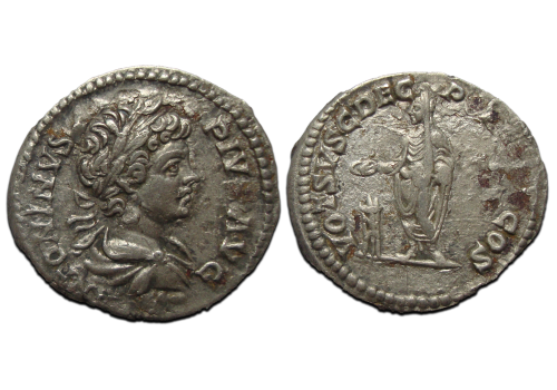 Caracalla - denarius sacrificing emperor SCARCE (ME2348)