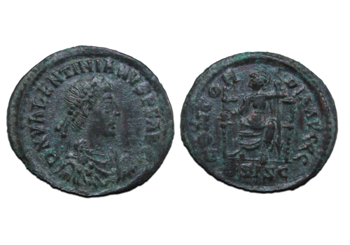 Valentinian II - Roma on throne CONCORDIA AVGGG scarce (O2317)