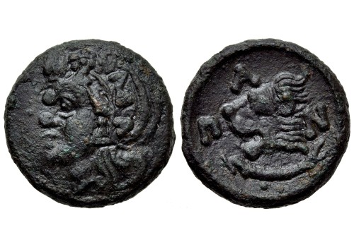 Griekse munten - Pan met leeuwenkop 310-304 v. Christus mooi! (O2318)