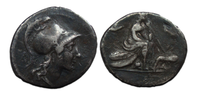 Romeinse republiek -  denarius ROMA interessant (O2335)