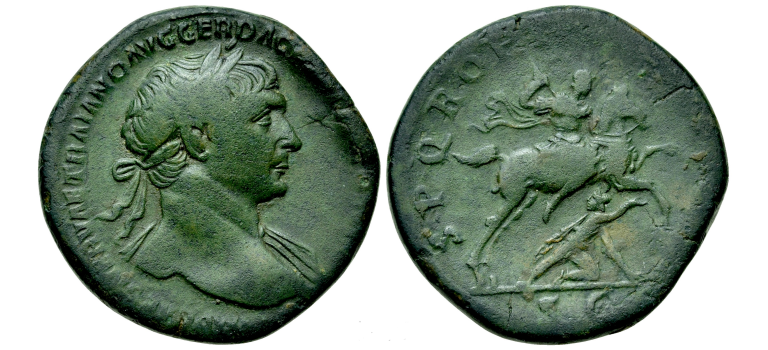 Trajanus - Sestertius keizer als ruiter (O2388)