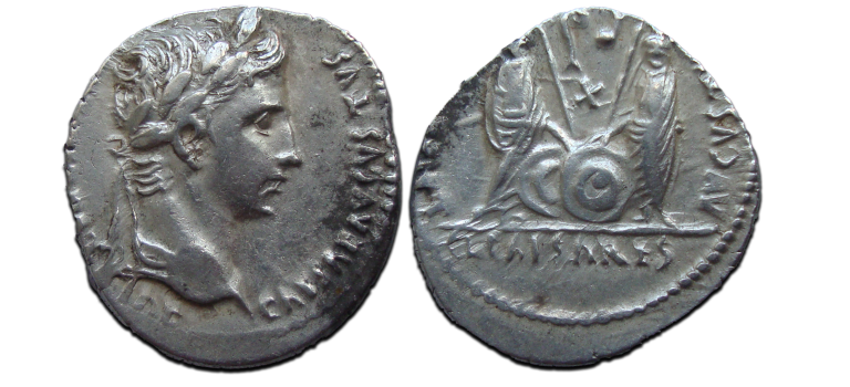 Augustus - denarius Caius en Lucius zeldzame uitgave met X, PRACHTIG!  (S2341)