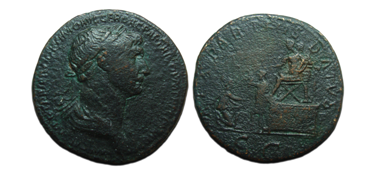 Trajanus - Sestertius koning Parthamapates interessant en zeldzaam! (ME2173)