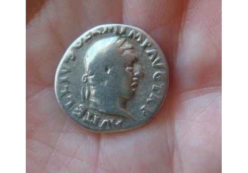Vitellius - denarius driepoot met dolfijn en raaf zeldzaam!